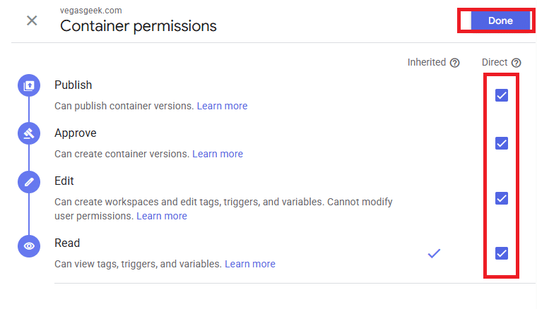 gtm permissions done